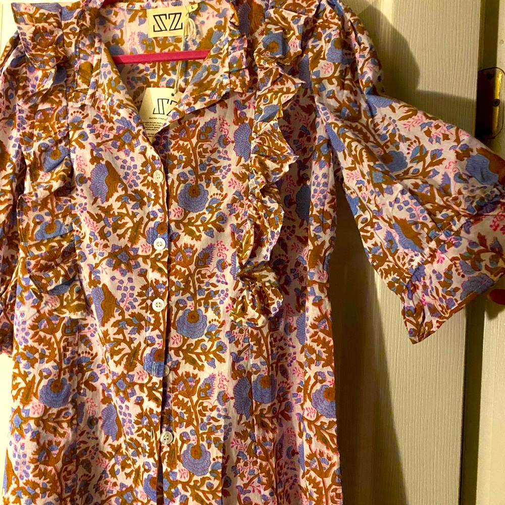 SZ Printed Ruffle Blouse.